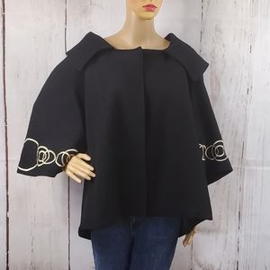 Black Gold Ringed Sleeve Pea Coat Women's 1X